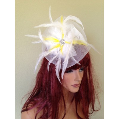 White Yellow Fascinator  Kentucky Derby Races  Wedding Church  Dress Hat  eb-97231822